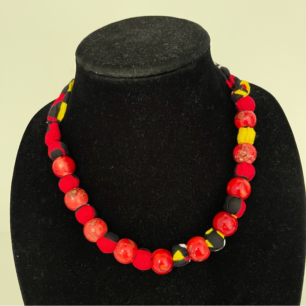 Red Multicolor African Print Ankara Cotton Beaded Jewelry